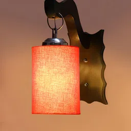 Devansh Orange Wooden Quirky Cylinder Shaped Wall Lamp With Cotton Shade image 2