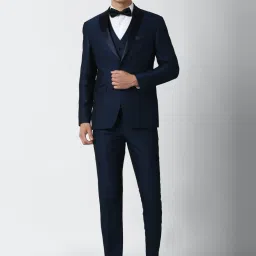 Peter England Navy Slim Fit Self Pattern Three Piece Suit image 1