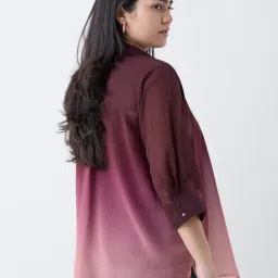 Gia by Westside Burgundy Ombre-Finish Shirt with Camisole image 2