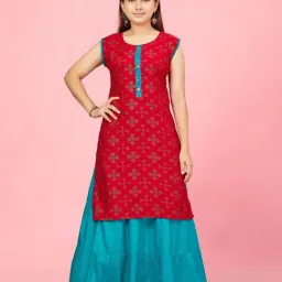 Aarika Kids Red & Blue Cotton Printed Kurti Set-image-79