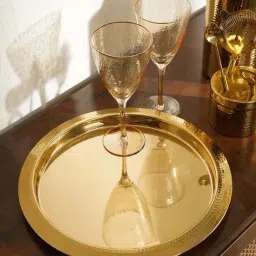 Pure Home and Living Gold Stainless Steel Hammered Round Tray-picture-26