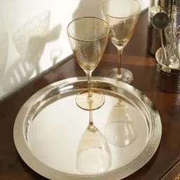Pure Home and Living Silver Stainless Steel Hammered Round Tray-picture-22