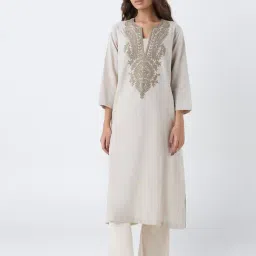 Utsa by Westside Beige Embroidered Cotton A-Line Kurta-picture-37