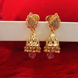 Anujeet Fashion Hub Gold-Plated Dome Shaped Artificial Stones and Beads Jhumkas Earrings-picture-20