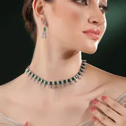 Priyaasi Silver Plated American Diamond Studded Jewellery Set image 1