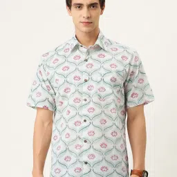 Burnt Umber White Regular Fit Printed Shirt image 1
