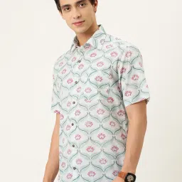 Burnt Umber White Regular Fit Printed Shirt image 3