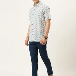 Burnt Umber White Regular Fit Printed Shirt image 5