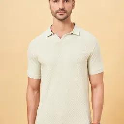 Byford by Pantaloons Light Green Cotton Slim Fit Self Pattern Polo T-Shirt-image-46