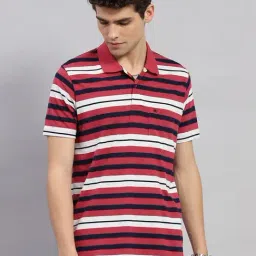 Monte Carlo Red Regular Fit Striped Polo T-Shirt-image-70