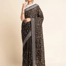 FABMORA Black Embroidered Saree With Unstitched Blouse-image-68