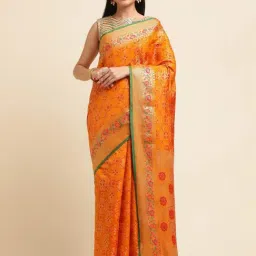 FABMORA Orange Woven Saree With Unstitched Blouse-picture-14