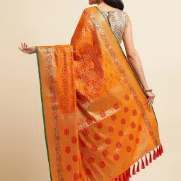 FABMORA Orange Woven Saree With Unstitched Blouse image 2