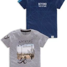 Codez Kids Grey Melange & Navy Printed T-Shirt (Pack Of 2)-picture-33