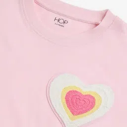 HOP Kids by Westside Pink Heart-Embroidered Cotton T-Shirt image 3
