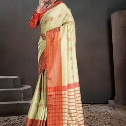 PEENGAX Woven Design Zari Silk Blend Handloom Kanjeevaram Saree-picture-33