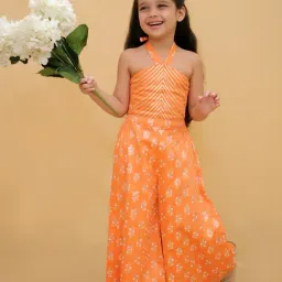 Lil Drama Girls Orange Cotton Embroidery Jumpsuit-picture-42