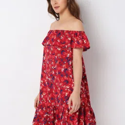 Vero Moda Red & Blue Floral Print A Line Dress image 3