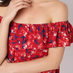 Vero Moda Red & Blue Floral Print A Line Dress image 5