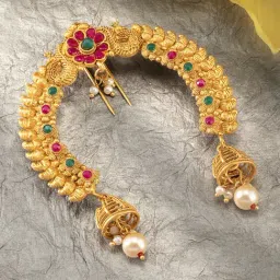 Peora Ethnic Gold-Plated Juda Pins With Pearl Jhumki Drops Wedding Hair Accessories-image-8