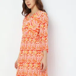 Vero Moda Orange & Yellow Printed A Line Dress image 3