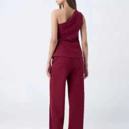 LOV by Westside Burgundy Self-Striped High-Rise Cotton-Blend Pants image 2