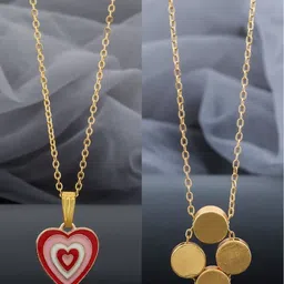 Birado Jewellery Set Of 2 Stainless Steel Gold-Plated Artificial Beaded Minimal Chain-picture-38