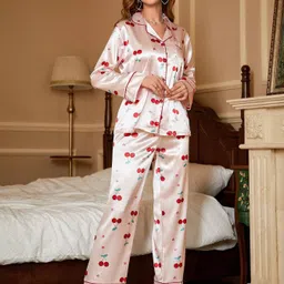 NIJANAND TEXTILE Printed Shirt Collar Night Suit-picture-13