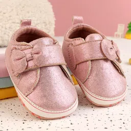 Babyoye Slip On Booties with Velcro Closure & Bow Applique - Pink-image-21