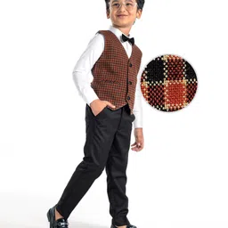Mark & Mia Full Sleeves Party Suits With Yarn Dyed Checks Waist Coat & Bow Detailing - Brown & Black-picture-14