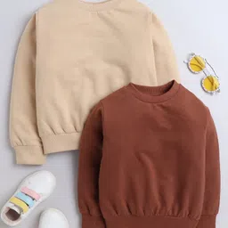 Aww Hunnie Pack Of 2 Cotton Terry Full Sleeves Solid Sweatshirts - Beige & Brown-image-34