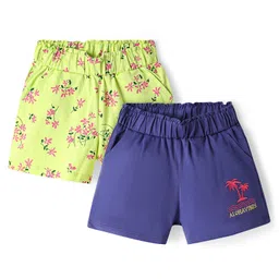 Honeyhap Premium 100% Cotton Knit Bio Finish Shorts with Floral Print & Beach Theme Applique Pack of 2 - Sunny Lime & Limoges-picture-27