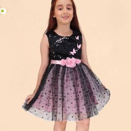 Cutecumber Woven Sleeveless Floral & Butterfly Applique Detailed Dress - Black-picture-17