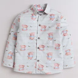 BAATCHEET Cotton Woven Full Sleeves Cute Bear Printed Shirt - Green-image-80