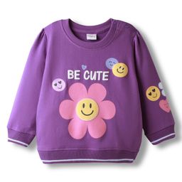 Babyhug Cotton Knit Drop Shoulder Full Sleeves Pullover Sweatshirt with Smiley Graphics - Purple-picture-44