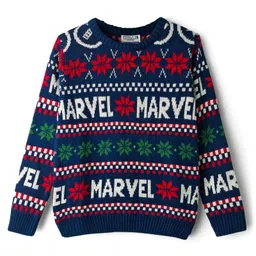 Pine Kids Marvel Woven Full Sleeves Pullover Sweater With Marvel Print - Navy Blue-image-64