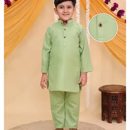 AJ Dezines Cotton Woven Full Sleeves Solid Kurta Pyjama Set - Light Green-picture-26