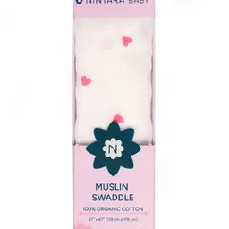 Nintara Baby Soft, Breathable, Lightweight, 100% Organic Cotton Extra-Large Swaddle Pack of 1 - Blush Hearts-picture-16