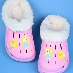 Yellow Bee Lollipop & Girl Applique Detailed Perforated Plush Line Detailed Clogs - Pink-picture-25