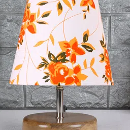 Devansh Multicolor cotton Round Natural Wood Table Lamp image 2
