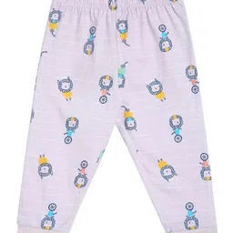 MINI KLUB Cotton Pack Of 3 Animals Printed Joggers - Lavender Green & Pink image 3