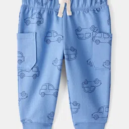 Carter's Knit Full Sleeves Onesie with Leggings with Car Print - White & Blue image 3