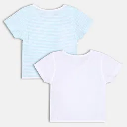 MINI KLUB Cotton Knit Pack Of 2 Half Sleeves Striped & Checked Jhablas - Blue & White image 3