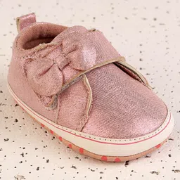 Babyoye Slip On Booties with Velcro Closure & Bow Applique - Pink image 3