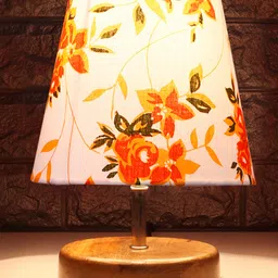 Devansh Multicolor cotton Round Natural Wood Table Lamp image 3