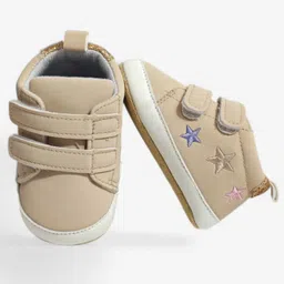 KIDLINGSS Stars Embroidered With Double Velcro Closure Booties - Beige image 4