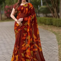 KALINI Women Geometric Printed Saree with Blouse Piece-image-64