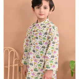 Superminis Full Sleeves Elephants Printed Kurta - Light Green & Multi Colour image 5