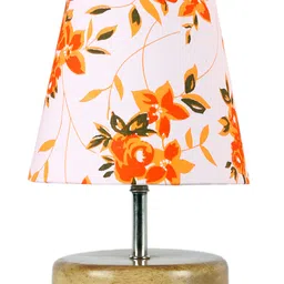 Devansh Multicolor cotton Round Natural Wood Table Lamp image 4