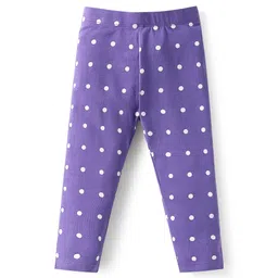 Babyhug Cotton Lycra Knit Full Length Leggings With Polka Dots & Floral Print Pack Of 3 - Pink Purple & Yellow image 4